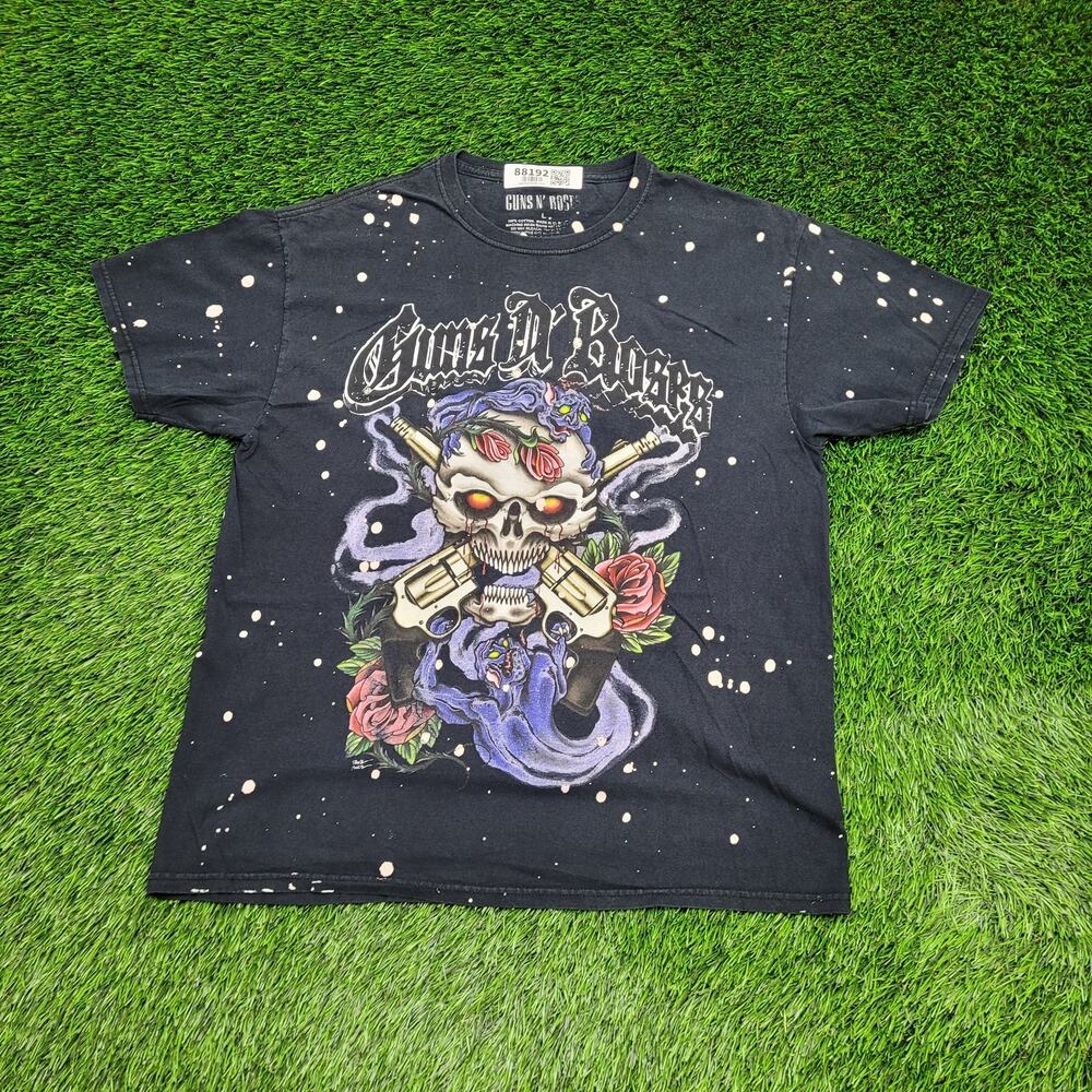 Guns-N-Roses Skull Rose Shirt Large 21x27 Bleached Black